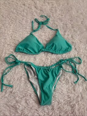 NEW Century Star Green/Blue Triangle Sexy Bikini Scrunch Butt 2 Piece Set M